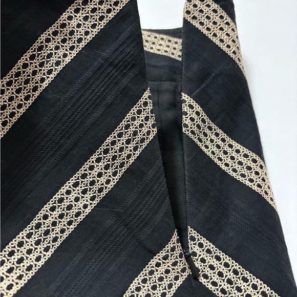 Ann Taylor Black A Line Skirt w Tan Lace in Chevron Pattern and Lace Hem. Cotton - Picture 8 of 11